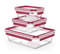Emsa Boîtes Clip&Close Verre – lot 3 (0,45+0,8+2 L) Rouge