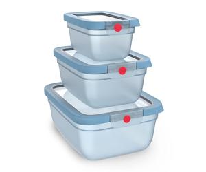 EMSA Boîtes de conservation OneClick Set - 3 pièces - Bleu | Préservez la fraîcheur 2x plus longtemps avec ces boîtes alimentaires étanches - Empilables et garanties 30 ans