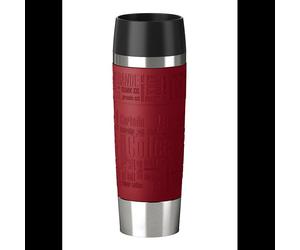 EMSA Bouteille Isotherme 0.5L Inox Double Paroi Soft-Touch Noir/Rouge/Acier Inoxydable - Conservation 6h Chaud/12h Froid - H 242mm, 100% Hermétique