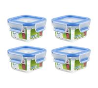 EMSA Clip & Close 508535 Lot de 4 boîtes de rangement carrées Transparent/bleu 200 ml