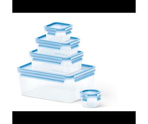EMSA Clip & Close 508568 : Set de 5 récipients rectangulaires 3.7L, PP/TPE, étanche, 0-100°C, bleu/transparent, 195x263x110mm, compatible lave-vaisselle/micro-ondes/congélateur.