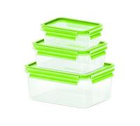 Emsa 515585 Alimentaires Clip & Close, Transparent/Vert, 0,55/1/2,3 Litre, Lot de 3 Boîtes
