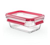 Emsa Clip&Close Boîte alimentaire en verre 0,45 L rouge, Empilable, Four jusqu'à 420°C, Hermétique, Froid jusqu'à -40°C, Compatible lave-vaisselle, Hygiénique, Technologie allemande N1040500