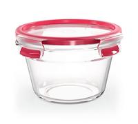 Emsa Clip&Close Boîte alimentaire ronde en verre, 0,9 L, Four jusqu'à 420°C, Froid jusqu'à -40°C, Compatible lave-vaisselle, Empilable, Hermétique, Hygiénique, Garantie 30 ans N1040400