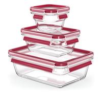 Emsa Boîtes en verre Clip & Close – lot de 3 (0,18 + 0,45 + 1,3 L) – Rouge