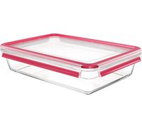 Emsa Clip & Close Boîte fraîcheur 3 l Verre avec couvercle, étanche, sans BPA transparent, rouge 600745