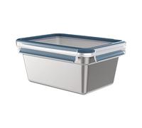 Emsa Clip&Close INOX, Boîte de Conservation 2 L, Légère, Hygiénique, Etanche, Compatible Congélateur + Four + Lave-Vaisselle, Couvercle Clipser, Technologie Allemande N1150600 Acier Inoxydable/Bleu