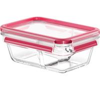 Emsa Clip & Close Récipient de conservation 0.8 l Verre avec couvercle, avec fermeture à clic, étanche, passe au lave-vaissellle transparent, rouge 600740