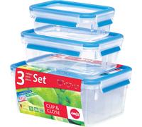 EMSA Clip & Close Set de 3 boîtes de conservation, 0,55 / 1,0 / 2,3 L, 508566, couleur : bleu