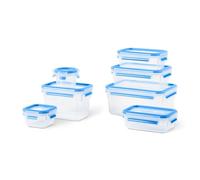 Emsa Clip & Close N10316 Lot de 7 boîtes de conservation - Tailles : 0,15 l, 0,2 l, 0,55 l, 1 l, 1,1 l, 2 l, 2,2 l - 100% étanche et hygiénique - Joint fraîcheur - Sans BPA - Bleu
