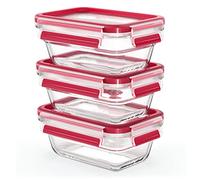 Emsa Clip&Close Lot 3 boîtes alimentaires rectangulaires en verre, Four jusqu'à 420°C, Froid jusqu'à -40°C, Compatible lave-vaisselle, Empilable, Hermétique, Hygiénique, Garantie 30 ans N1051100