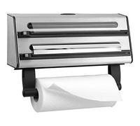 EMSA Contura Dérouleur triple, Inox, Dévidoir aluminium, film alimentaire, papier absorbant 3en1 504180, Noir et Inox, 1 - Pack