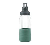 Emsa Drink2Go N31011 Gourde en verre 0,5 l avec bouchon à vis, 100% étanche, hygiénique, pur et manchon en silicone, vert pétrole