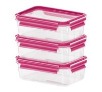 EMSA Lot de 3 Boîtes Rectangulaires 0.55L Rose/Transparent TPE, 100% Hermétique, Adapté Congélateur/Micro-ondes/Lave-vaisselle, Sans BPA, Fabrication Allemande