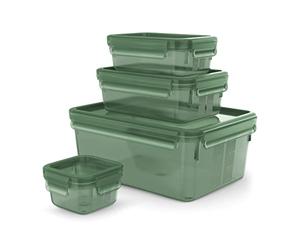 Emsa Lot de 4 boites de conservation alimentaire rectangulaire 0,2, 0,55, 1, 3,7 L, 100% hermétique, Eco-responsable, PP biosourcé, Compatible congélateur et micro-ondes, Clip&Close Eco, Vert N1170600