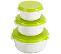 Emsa Ensemble de 3 boîtes pour micro-ondes MICRO FAMILY – 0,5/1/1,5 L avec couvercle blanc/vert