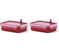 EMSA Microwave Can Clip & Micro 517772 | Valve à micro-ondes | 0,8 L | Boîte à lunch | Mesure intégrée | Fabriqué en Allemagne | Rouge/transparent (Lot de 2)