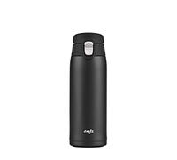 Emsa Mug isotherme 0,4 L, 100% étanche, Corps en acier inoxydable, Couvercle en Polypropylène, Sans bisphénol, Conservation optimale, Ouverture facile, Compact, Léger, Light Mug, Noir N2151700