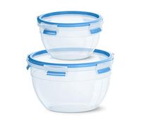 Emsa N10116 Clip & Close Lot de 2 boîtes de Conservation Rondes en Plastique Transparent/Bleu