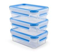 Emsa N10312 Lot de 3 boîtes de Conservation à Clipser et à Fermer - 3 x 0,55 L - Micro-Ondes empilables - 40 à +100 degrés - Plastique 100% Fuite - Transparent/Bleu