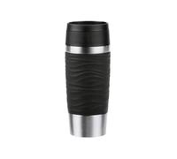 Emsa N20212 Mug de voyage isotherme Wave 0,36 l | Bouchon à vis confortable | Acier inoxydable | 4 h chaud et froid 8 h | 100% étanche | Passe au lave-vaisselle | Ouverture à 360° | Noir