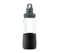 Emsa N31009 Drink2Go Gourde en verre avec bouchon à vis et manchon en silicone Noir 0,5 l