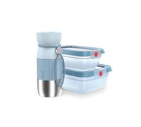 EMSA oneClick beYou, Kit de bureau, 100% étanche, Boîtes de conservation oneClick, 0,5 L, 1,2 L, Mug de voyage beYou Cup 0,36 L, Bleu, N2195450