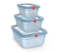 EMSA OneClick, boite de conservation, système One-Click, aliments frais 2 fois plus longtemps, 100% étanche, BLEU AQUA, LOT ÉCONOMIQUE 3 PIÈCES, 0,75 L / 1,50 L / 3,0 L, N1231400