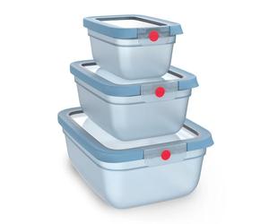 Emsa oneClick, Boîtes De Conservation Alimentaire, Système OneClick, Aliments 2x Plus Longtemps, 100% Étanche, Fabriqué En Allemagne, Bleu, Set Gain De Place 3 Pièces, 0,75 L, 1,5 L, 3 L N1231400