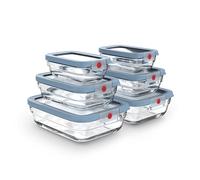 Emsa OneClick Glass Food Storage Container, 100% Étanche, Four Jusqu’à 420 °C, Technologie De Couvercle Allemande, Bleu, Set 6 Pcs 2x0,45/2x1,00/2x2,00 L, N1241050