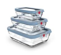 Emsa OneClick Glass Food Storage Container, OneClick System, Four 420 °C, 100% Hermétique, German Lid Technology, Blue, Set 3 Pcs 0,45/1,00/2,00 L, N1240950