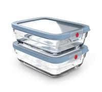 EMSA OneClick Glass Food Storage Container, OneClick System, Ovenproof Up To 420 °C, Blue, 2 Pcs 2×2.00 L, 70.4 fl.oz, N1240600