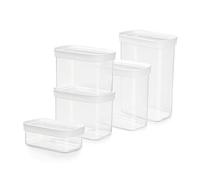 Emsa Optima N11428 Lot de 5 boîtes de conservation sèches | 0,45/2 x 1/1,6/2,2 l | rectangulaires | 100% sûr/hygiénique/sans danger | Joint fraîcheur | Sans BPA | Design transparent