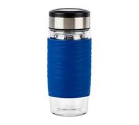 EMSA Tea Mug verre Bleu 0,4 L, Verre double paroi haute qualité, Manchon silicone, Infusion parfaite du thé, Filtre 2-en-1, 100 % étanche, 100 % sûr N2080500