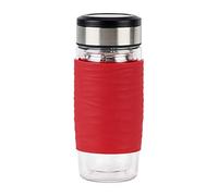EMSA Tea Mug verre Rouge 0,4 L, Verre double paroi haute qualité, Manchon silicone, Infusion parfaite du thé, Filtre 2-en-1, 100 % étanche, 100 % sûr N2080400