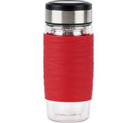 Emsa Teebecher Tea Mug, Teeglas mit Sieb, doppelwandiges Glas, Silikonmanschette, Rot, 400 ml , N2080400