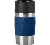 Emsa Travel Mug Compact Tasse Mug isotherme bleu foncé 0,3 L Isolation double paroi boissons chaudes café 3h fraîches 6h Acier inoxydable revêtement silicone N2160800