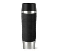 EMSA Travel Mug, Mug Isotherme, Grande 0,50 L | Isolation Sous Vide À Double Paroi, Boissons Chaudes 6 h Froides 12 h, Boire À 360°, Manchon Silicone Soft-Touch, Inox, Noir