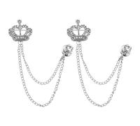 EMSea 2pcs Broche Couronne Broches Couronne Gland Chaîne Broche Décoration pour Hommes Cadeaux Punk Buck Cravate Épinglette Chaîne Suspendue Collier Strass Chaîne Broche, Argent