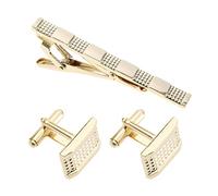 EMSea Lot de 3 pinces à cravate et boutons de manchette pour homme - Pour fête de mariage, réunion d'affaires, fête des pères, Saint-Valentin - Doré, doré, taille unique