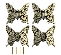 EMSea Lot de 4 poignées de tiroir en forme de papillon pour armoire, tiroir, armoire, boîte en bois, 43 x 40 x 16 mm, vert bronze
