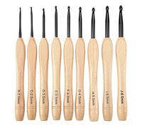 EMSea Lot de 9 Ensemble de Crochets Kit d'aiguilles à Tricoter avec Poignée Plate Ergonomique en Bois pour Tricot Léger et Fournitures de Crochet 2.0 mm à 6.0 mm