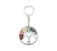 EMSea Porte-clés 7 Chakra Arbre de Vie Cristal Porte-clés Pierres Précieuses Cristaux de Guérison Porte-clés Bijoux Tissés à La Main avec Pierres Naturelles pour Femmes Hommes