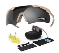 EMSECKO Lunettes de Protection Tactique pour Airsoft - Protection Balistique et UV, 3 Verres Interchangeables, Bandeau Réglable - Conforme aux Normes CE EN166 et ANSI Z87.1 (Kaki)
