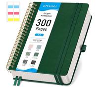 EMSHOI Carnet à spirale A4 à spirale 150 feuilles/300 pages, 100 g/m², couverture rigide, notes autocollantes, poche, boucle pour stylo, règle, marque-page, journal quadrillé pour homme et femme, 21 x