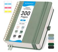 EMSHOI Carnet à spirale B5 à spirale 150 feuilles/300 pages, 100 g/m², couverture rigide, notes autocollantes, poche, boucle pour stylo, règle, marque-page, journal quadrillé pour homme et femme, 19 x