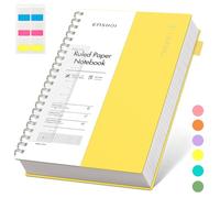 EMSHOI Carnet A4 ligné pour université, bloc-notes à spirale 150 feuilles/300 pages, 100 g/m², couverture PVC, notes autocollantes, poche, anneau porte-stylo, règle, marque-page, journal ligné pour