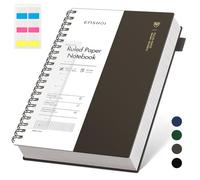 EMSHOI Carnet A4 ligné pour université, bloc-notes à spirale 150 feuilles/300 pages, 100 g/m², couverture PVC, notes autocollantes, poche, anneau porte-stylo, règle, marque-page, journal ligné pour