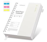 EMSHOI Carnet A5 ligné à spirales, 150 feuilles/300 pages, 100 g/m², couverture en PVC, notes autocollantes, poche, boucle pour stylo, règle, marque-page, journal ligné pour écrire, 14,5 x 21 cm,