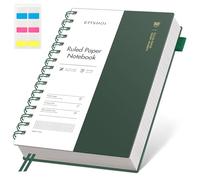 EMSHOI Carnet de notes A5 à lignes universitaires, bloc-notes à spirale 150 feuilles/300 pages, 100 g/m², couverture PVC, notes autocollantes, poche, anneau porte-stylo, règle, marque-page, journal